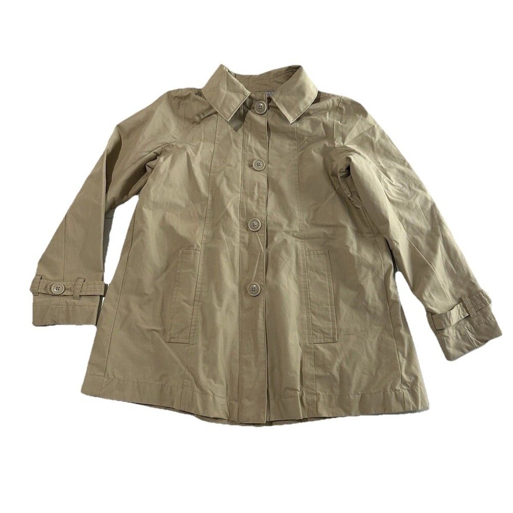 Lands' End Kids Trench Rain Jacket Coat, Tan Size Small 7-8, Sun showers Flaw